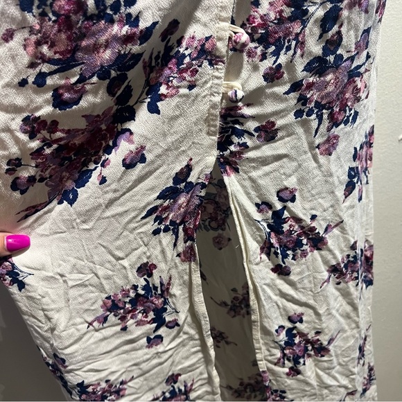 White Off Shoulder Purple Blue Floral Button Front Dress - Picture 3 of 5